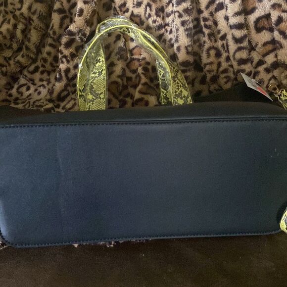 Black Faux Leather Neon Green Snakeskin Tote - Picture 6 of 8